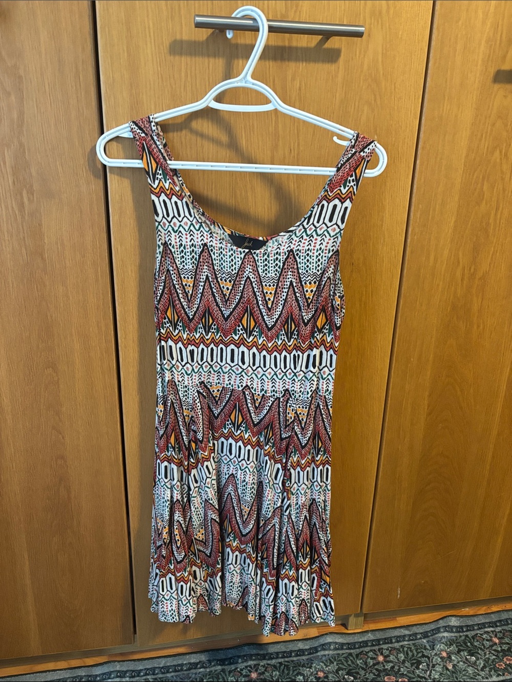 Tribal Print Scoop Neck Mini Dress in Red-Cream